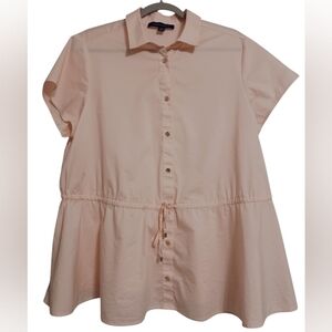 NWT WOMEN'S TOMMY HILFIGER BALLERINA PINK SHORT SLEEVE BUTTON-UP BLOUSE SIZE 0X